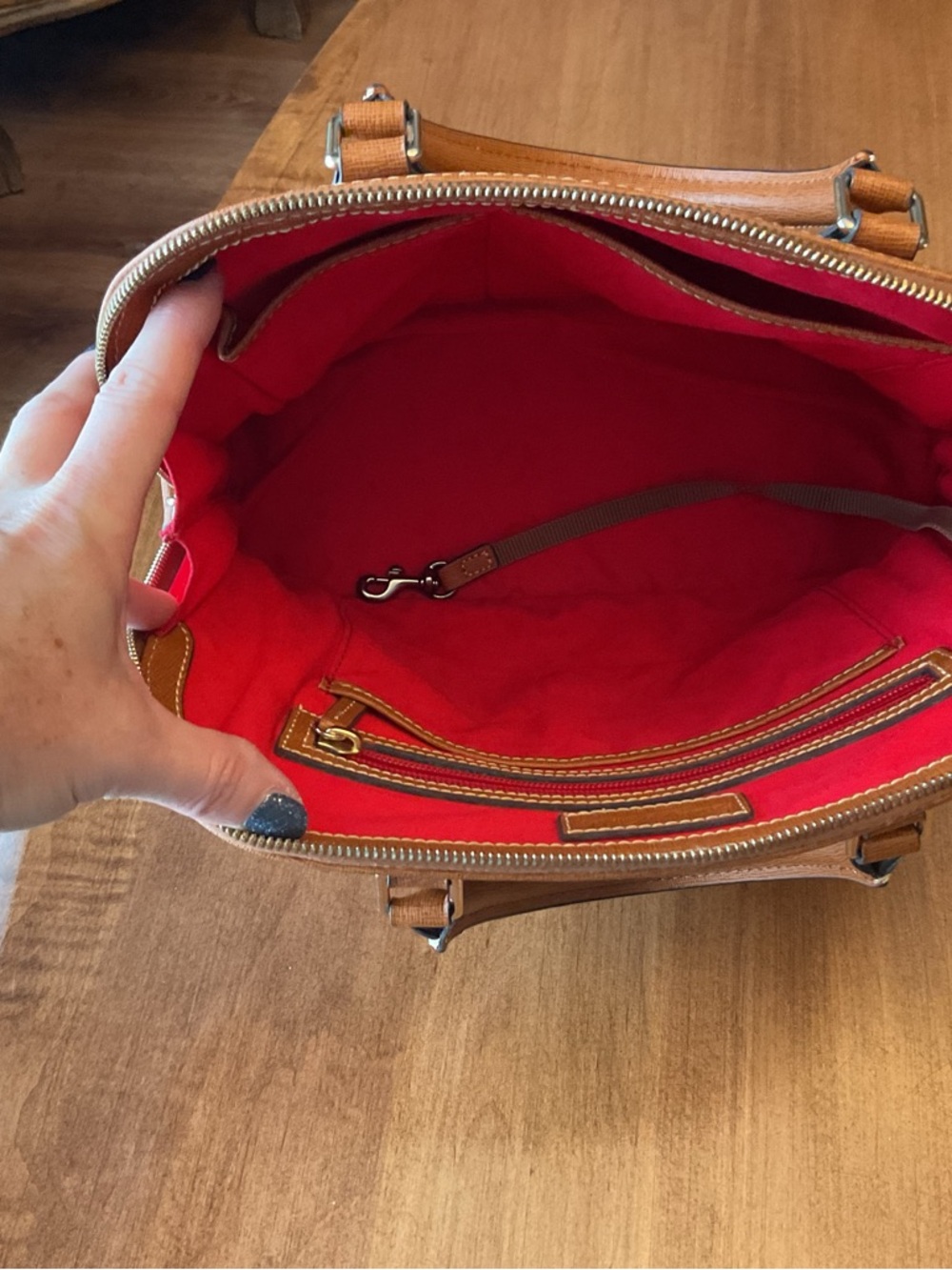 Dooney & Bourke Natural Saffiano Leather Zip Zip Satchel with Wallet - Picture 9 of 15